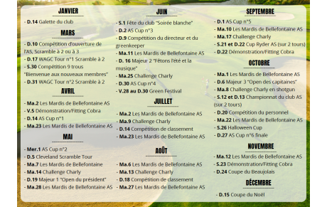 Calendrier 2024 Club et AS
