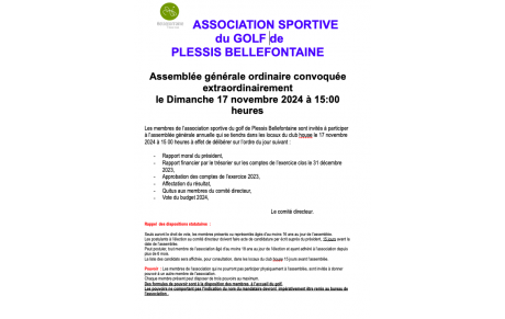 Assemblée générale ordinaire Dimanche 17 novembre 2024