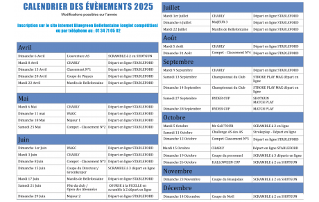 Calendrier évènements 2025